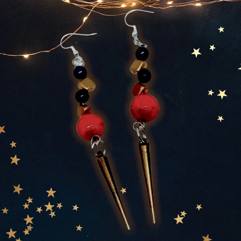 New Handmade S925 Sterling Silver Red Jasper & Iridescent Pyrite Earrings